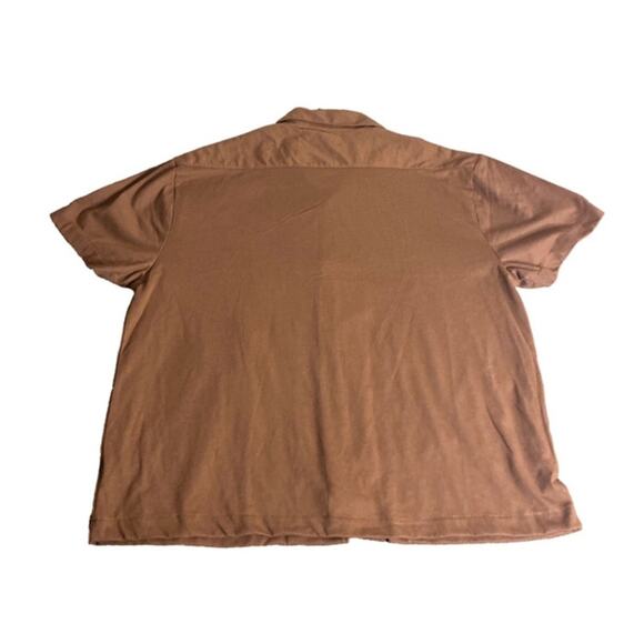 Vox Populi Coffee Print Brown Button Up Shirt Size M Casual Cuban Collar - Picture 10 of 10